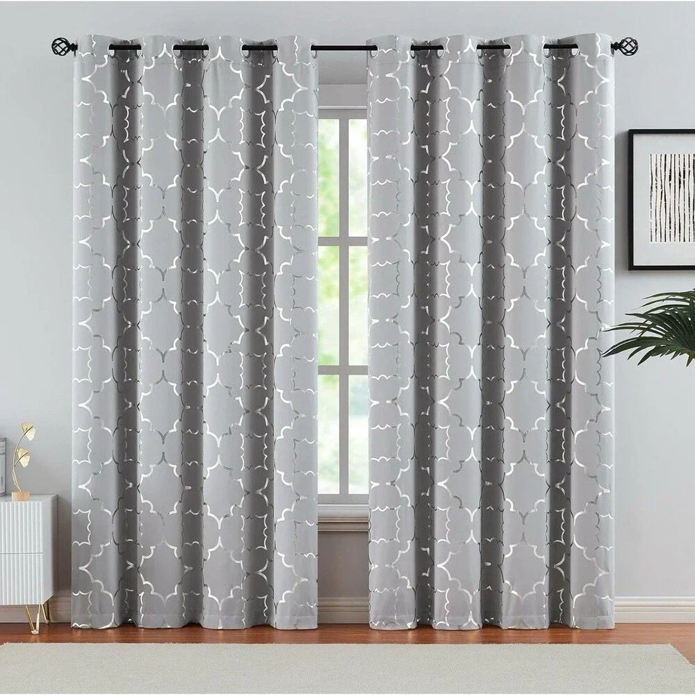 Foil Silver Blackout Window Curtains for Bedroom Living Room 95inch Long